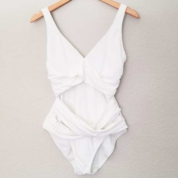 Tommy Bahama Pearl Wrap-Front One-Piece Swimsuit White Size 10 Summer Pool Beach - Picture 5 of 15